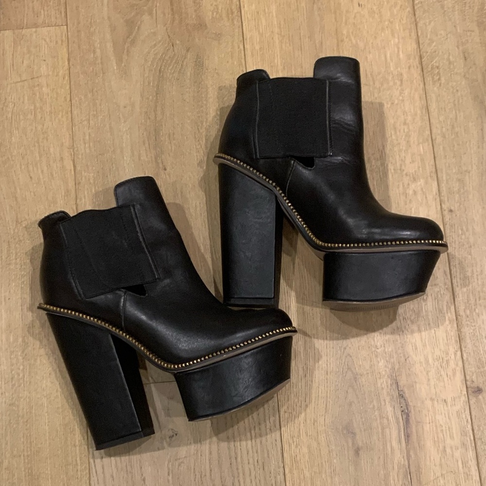 ASOS black leather platform bootie